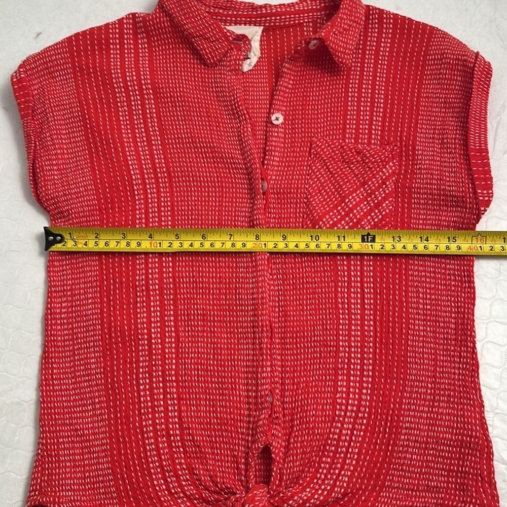 Harper Heritage red orange short sleeve button down with tie bottom - Picture 7 of 9